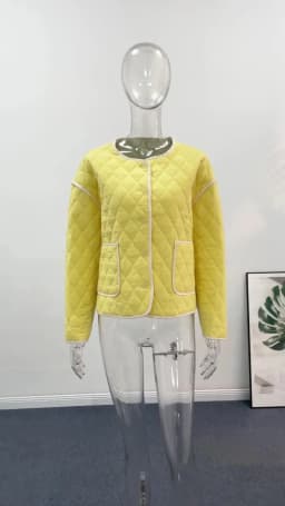 Argyle Panelled Patchwork Thin Padded Jacket Women Elegant O-neck Long Sleeve Single Breasted Pockets Coats New Ladies Outerwear