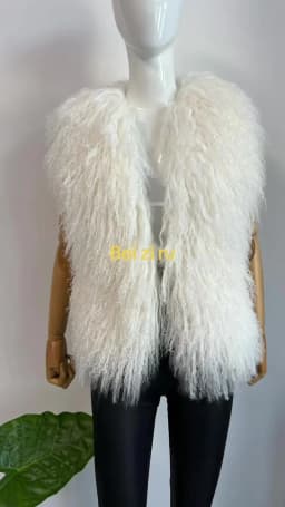 BEIZIRU Women's Fluffy Luxury Real Mongolian Fur Halter Vest Sleeveless Deep V-Neck Solid Top Outerwear