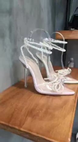 Liyke Sexy White String Bead Women Transparent High Heels Summer Fashion Butterfly-Knot Clear Sandals Pointed Toe Shoes Pumps