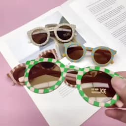 2025 New Kids Cute Checker Panel Color Round UV400 Sunglasses Baby Girls Outdoor Sun Protection Sunglasses Children Sun Glasses