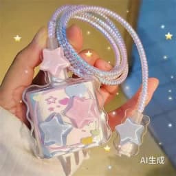Kawaii Cute 3D Star Love Heart Wave Border USB Protector Cover for IPhone 18/20W Data Line Head Cord Fast Charging Case