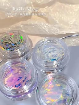 1 Jar Glass Effect Line Nail Sticker Sparkly Irregular Aurora Glass-Paper Nail Art Sequins Laser Iridescent Cellophane Glitter