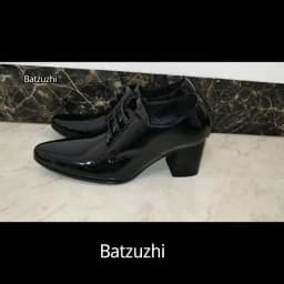 New 7.5cm High Heel Men Shoes Pointed Toe Black Patent Leather Dress Ankle Boots Men Party Zapatos De Hombre, Big Sizes 38-46