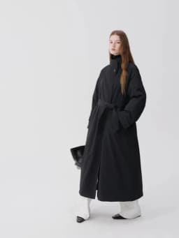 FSLE 2026 Winter Women's Commute Stand Collar Direct Down Fill Trench Inspired Down Mid Long Puffer Coat Warm Quilted Outerwear