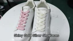 Metallic Shiny Gold Silver Shoelace Glitter White Shoelaces 1.2cm Width Shoe Laces Colorful Bright Silk Casual Laces for Sneaker