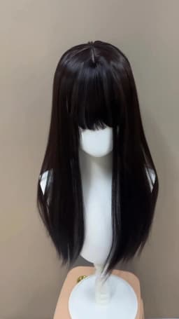 60cm Layered Black Long Straight Wig with Air Bangs, Full Cap Synthetic Fiber Wig for Lolita & JK Style Daily Wear