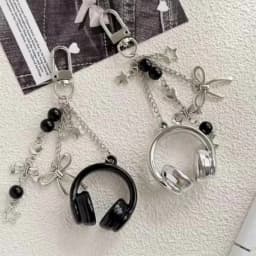 Y2k Gothic Headphone Keychain Silver Metal Star Bow Beaded Tassel Charm Trendy Aesthetic Bag Pendant For Teen Girls Best Friend