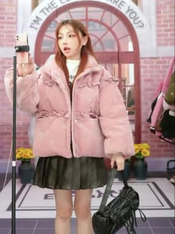 ELFSACK Winter Bow Embroidery Down Jacket for Women, Sweet And Cute Warm Velvet Cloth Thick Warm Coat