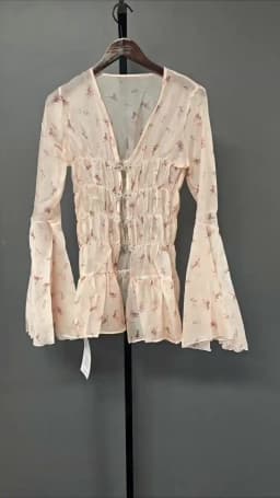 DEAT Fashion Women's Rhinestone Button Floral Pattern Flared Sleeve Chiffon Dress Elegant Holiday Dresses Female 11A04065