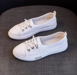 Genuine Leather Casual Sneakers for Women Spring Summer Lace Up Flats Girls Loafers Shoes Ladies Vulcanized Shoes White