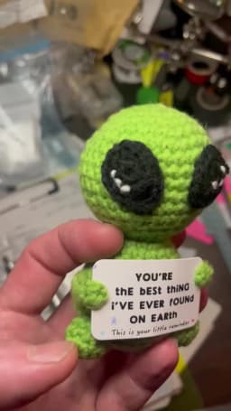 Customize Unique Positive Alien Crochet with Uplifting Card Birthday Graduation Anniversary Gift for Friend Husband Wife Teens