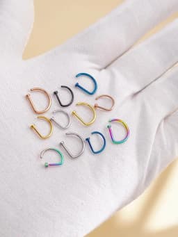 1/10PCS ASTM F136 Titanium Fake Nose Ring Hoop Non Piercing D Shape Nostril Lip Septum Earring Body Jewelry Kit