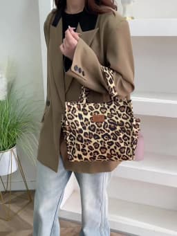 New Retro Leopard Print Large Capacity Lunch Tote Bag with Storage Pouch Commuter Work Handbag Portable Meal Bag