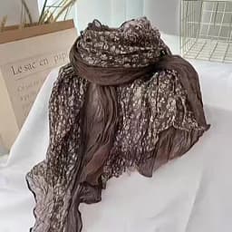 Autumn/Winter New Retro Literary Pleated Thin Versatile Scarf with Small Floral Print