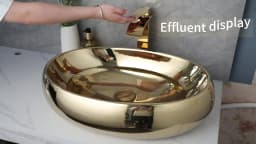 ZAPPO 23 Inch Bathroom Vessel Sink Gold Ceramic Sink Bowl Above Counter Oval Bathroom Sink with Waterfall Faucet Drain Combo