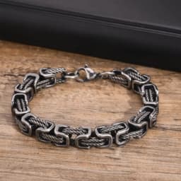 Vnox Stainless Steel Byzantine Bracelet for Men, 8mm Wide Vintage Style Bold Square Links Chain Wristband, Father's Day Gift