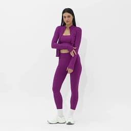 Women's Seamless Long Sleeve Yoga Top Ribbed High Neck Full Zip Slim Fit Sports Jacket Thumb Hole Workout Gym Running Activewear