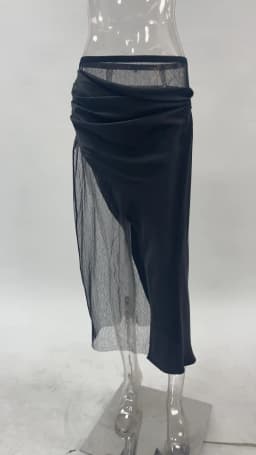 Linad Sexy Black Patchwork See Through Long Skirts Lady Street Chic High Waist Straight Skirts Summer Elegant Satin Split Skirt