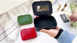 Lady Genuine Leather Lipstick Square Small Bag with Mirror Cowhide Cute Makeup Bag for Women's Jewelry Box Mini Coin Storage Bag