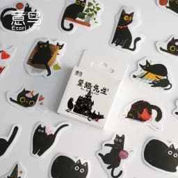 45Pcs Black Cat Theme Self-Adhesive Stickers Kawaii Cute Cats for Scrapbooking Laptop Decorations Planner Stickers