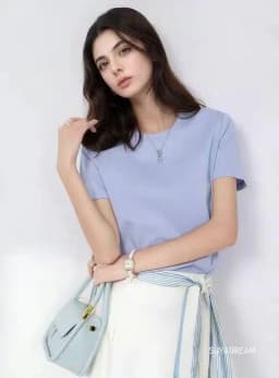 SuyaDream Women Solid T Shirts, Silk Cotton Blend, O Neck, Short Sleeved Solid Tee, 2025 Summer Candy Colors Basic Cozy Top Gree