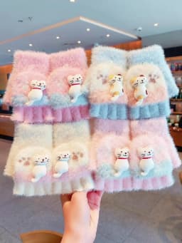 4-7Y Girls Winter 2 in 1 Convertible Flip Gloves Cute 3D Cat Decor Knitted Plush Gloves Kids Paw Print Windproof Thermal Mittens
