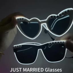 White Just Married LED Luminous Glasses Heart Shaped EL Neon Decorative Glasses Engagement Wedding Bridal Shower Props