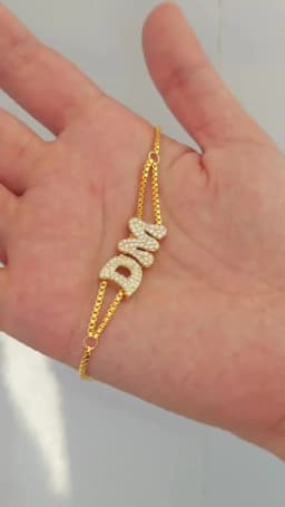 DOREMI Crystal Zircon Name Customized Letter Doubel Chain Mesh Dainty Sliding Slider Letter Personalize Name Bracelets