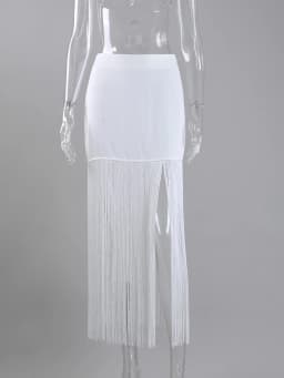 Linad Street Chic White Satin Tassels Long Skirts Woman 2026 Elegant High Waist Straight Skirts Casual Slim Ankle Length Skirt