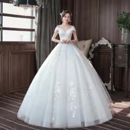 White Long Wedding Dress Embroidered Lace on Net Boat Neck Lace-Up Ball Gown Wholesale Cheap Manufacturer HMHS-83
