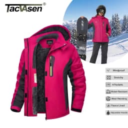 TACVASEN Womens Multi-pocket Ski Jacket with Detachable Hood Windproof Water-Resistant Fleece Lined Coat Wear-resistant Softshel