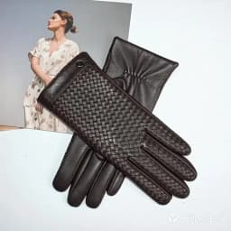 New Women's High end Sheepskin Gloves Touch screen Fashion Sheepskin Woven Warm Wool Knitted Lining Leather Driving Gloves