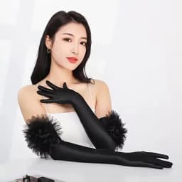 Women Black Chain Thickened Plush Inside Grid PU Artificial Leather Glove Sexy Female Nightclub Dance Punk Performance Mitten