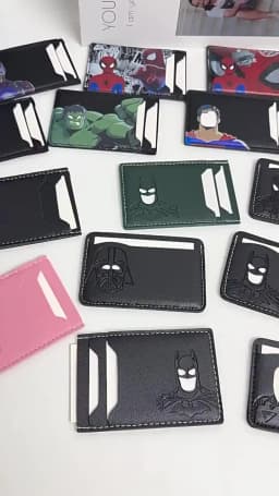 Personalized Leather ID Card Holder with Superhero Mask Design Great Gift Option Travel Wallet ID Card Holder