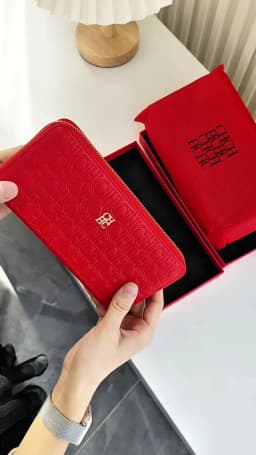 CH Elegant Embossed Zipper Wallet Brand Gold Micro Logo Multi-Card Slots Zipper Compartment Leather Clutch Wallet