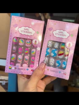120pcs/box Pink Cartoon Children Press On Nails Candy Color Unicorn Cat Bunny Kids Full Cover False Nail Girls Party Nail Decora