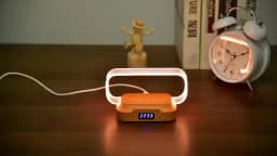 Shenzhi Tech WR06 LED Table Lamp with Digital Clock, Wireless Charging Phone Stand Dimmable Night Light