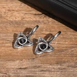 Vnox Retro Celtic Knot Triangle Earrings for Men Women,Black Opal Stone Hoop Earrings,Vintage Stainless Steel Geometric Earrings