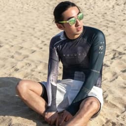 Nu-June Men Rashguard UPF50 Long Sleeve Surf Tops and Shorts Set Swimwear Three Pieces Sweatshirts Pants Beach Diving Suits