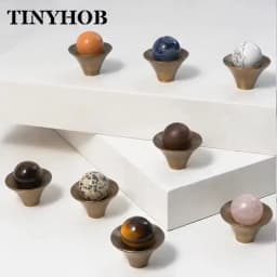 Tinyhob Vintage Antique Bronze Spotted Stone Kitchen Cabinet Furniture Handle with Base / Brass Cupboard Pull Shoe Cabinets