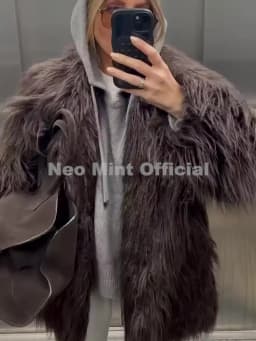 Neo Mint Winter 2025 Trend Burgundy Obsession Long Faux Mongolia Sheep Fur Jacket Coat Women Chic Lapel Collar Fluffy Overcoat