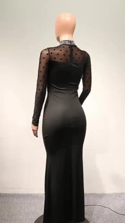 HBLL Elegant Luxury Wedding Mesh See Through Patchwork Prom Formal Long Dress Woman Sexy Black Rhinestone Birthday Evening Robe