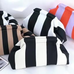 Women's Striped Beach Clutch Bag Versatile Small Woven Crochet Handbags Purses Knitting Dumpling Clutch Casual Bag