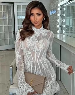 Booma Lace High Neck Mini Short Wedding Dresses Brides Party Gowns for Women Long Sleeves Bridals Evening Dress Customized