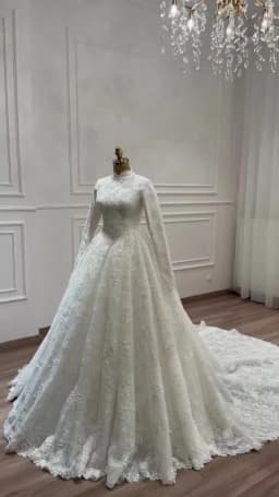 Customized Exquisite Muslim Wedding Dress High Neck Long Sleeve Exquisite Lace Princess Ball Gown Vestido De Novia