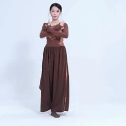 UMI MAO Chinese Style Pants Patchwork Ink Water Yarn Diagonal Collar Design, Long Sleeved Modern Dance Body Shape Clothing