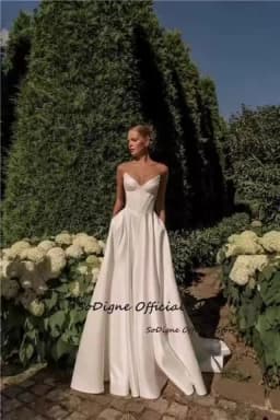 SoDigne A-line Satin Simple Wedding Dresses V-neck Sleeveless Bridal Dress 2025 Long Wedding Gown Robe De Mairee Customized