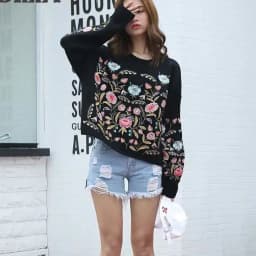 2022 Vintage Pullover Embroidery Round Collar Flowers Top Loose Korean Autumn Winter Jumper Long Sleeve Women Fashion Sweater