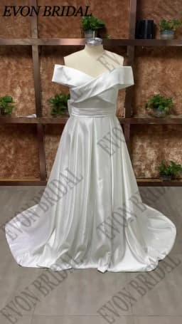 EVON BRIDAL Elegant Wedding Dresses Plus Size V Neck Off Shoulder Satin A-Line Bow Sweep Train Bridal Gowns Vestidos De Novia