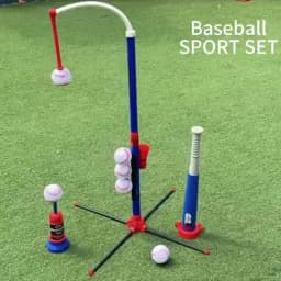 3-in-1 Kids Baseball Toy Set with Hanging Ball Stand/Standing T-Ball/Auto Launcher, Adjustable Height Toddler Baseball Set
